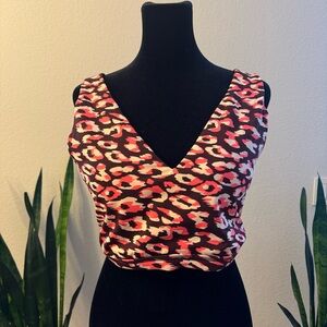 NWT AERIE OFFLINE GOALS PLUNGE SPORTS BRA LEOPARD PRINT MESH SZ XL PINK BROWN